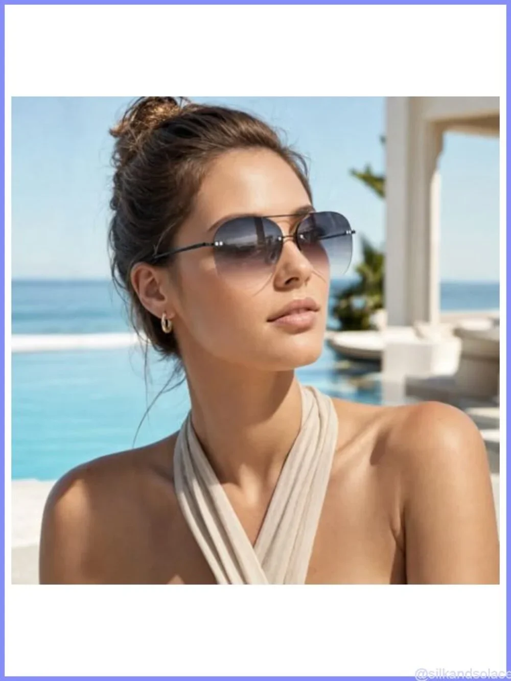 Rimless Aviator Sunglasses Oversized Gradient Mirrored UV400